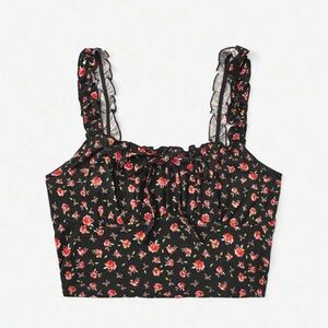 SHEIN VCAY Ditsy Floral Print Frill Trim Knot Front Cami Top